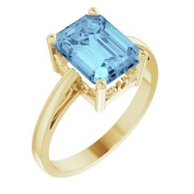 Authenticity Guarantee 
14k Yellow Gold Emerald Cut Aquamarine Scroll Set Ring - £1,747.72 GBP+