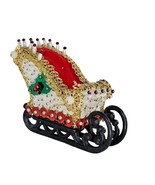 Vintage Push Pin Sled Sleigh Handmade Christmas Decor Holly Red White - $14.99