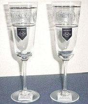 Lenox Autumn Legacy Champagne Flute Glass SET/2 Etched Scroll Platinum Trim New - £31.89 GBP
