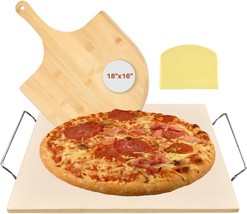 18”x16” Pizza Stone w/ 16”x14” Wooden Peel, Oven &amp; Grill Set for Crispy ... - $66.32