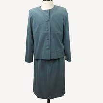 Vintage Leslie Fay Womens Faux Suede Jacket Skirt Suit Set Blue Office Size 16 - £63.26 GBP