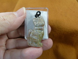 (ann-cat-18) Green gray Cat gemstone carving PENDANT necklace Fetish lov... - $12.19