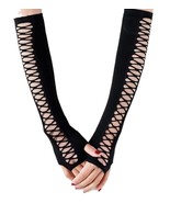 Gothic Black HOLLOW SLASHED SLEEVE LONG FINGERLESS GLOVES Punk Steampunk... - $6.42 CAD