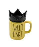 Rae Dunn Crown Mug Tweet Heart Yellow Topper Black Ceramic Artisan Colle... - $36.58