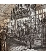 Hand Pump Exhibit 1876 Worlds Fair Centennial Expo Victorian Woodcut DWAA3B - $96.12 CAD