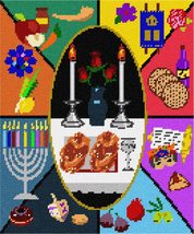 Pepita Needlepoint Canvas: Shabbat Yom Tov Collage, 10&quot; x 12&quot; - £68.58 GBP+