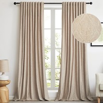 Gigizaza Velvet Curtains 96 Inch Long 2 Panels, Beige Boho Drapes Flower - £50.96 GBP