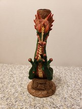 Dragon Candleholder Resin Felt Bottom 8&quot; Tall Dark Green  - £11.73 GBP