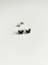 Mini Onyx Butterfly Earrings in Silver - £23.43 GBP