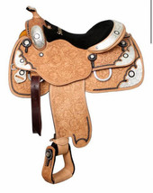 16&quot; Showman Floral Tooled Show Saddle With Black Inlay - £664.35 GBP