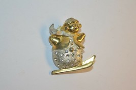 Vintage Signed ASO Gold &amp; Silver tone Rhinestones Snowman Brooch 1.5&#39;&#39; long - £9.53 GBP