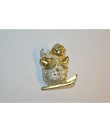Vintage Signed ASO Gold &amp; Silver tone Rhinestones Snowman Brooch 1.5&#39;&#39; long - $231.52 MXN