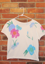Lovely Hand Painted Abstract Flowers Raw Edge T-shirt Top Unisex Size S - £23.89 GBP