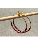 Maroon and Gold Beaded Hoop Earrings, Burgundy Multicolored hoops, Simpl... - $27.74 CAD