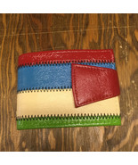Striped multi color bi fold snap closure vintage vinyl wallet with coin ... - $403.40 MXN