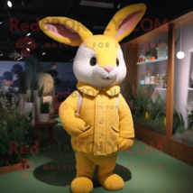 Yellow Rabbit mascot costume character dressed with a Cardigan and Beanies - $22,824.74 MXN