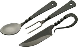 7.25&quot;&quot; Fork Knife and Spoon Medieval Eating Utensil Set, Carbon Steel - £14.23 GBP