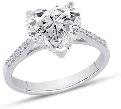 6CT CZ Solitaire Heart Round Sidestone Engagement Ring in White Gold Over Size 6 - £60.69 GBP