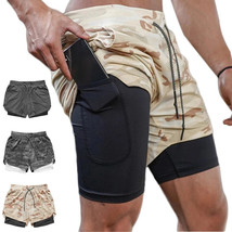 Pantalone Cortos Camuflaje 2 en 1 Doble Cubierta Dry Fitnes Hombres Llevan Sudor - £18.81 GBP+