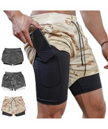 Pantalone Cortos Camuflaje 2 en 1 Doble Cubierta Dry Fitnes Hombres Llev... - £18.86 GBP+