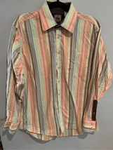 Retro Striped Button Down Shirt- Raider -Yellow/Green/Blue Long Sleeve E... - $7.92