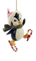 Ksa Skating Penguin w/CANDY Cane Skates &amp; Green /RED Scarf Xmas Ornament Style 2 - £10.27 GBP
