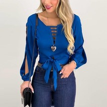 Sexy Blue Womens Hollow Lace Top - £23.70 GBP