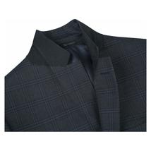 Men Renoir Suit Super 140 Wool Side Vent Slim Fit English Plaid 559-3 Navy Blue image 4