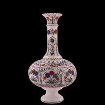 12&quot;  Antique Decorative White Marble Flower Pot with Inlaid Gemstones - £1,101.77 GBP