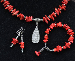 Red Coral Necklace, natural coral necklace jewelry set, Statement gemstone-1116 - £39.16 GBP