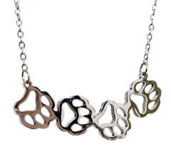 Paw Print Pet Necklace Pendant Elegant 20&quot; Chain Cat Dog Ladies Jewellery Gift - £6.13 GBP