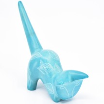 Vaneal Group Hand Crafted Carved Soapstone Sky Blue Pouncing Cat Kitten Figurine - £12.73 GBP