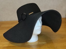 Bryn+Bloom Wide Brim Straw Hat Black Summer Floppy, 6 Inch Brim, Logo. - $31.50