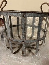 Large Rustic Metal Basket with Rope Handles - 16 inch image 2