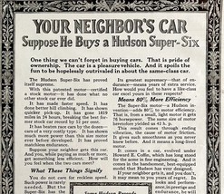 1916 Hudson Motors Super Six Neighbors Advertisement Automobilia Ephemer... - $19.99