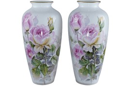 Noritake Nippon Toki Kaisha Hand Painted Artist Signed Vase Pair of Vases 8.5&quot; - £193.21 GBP