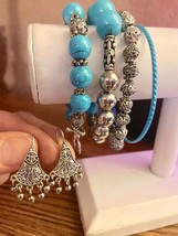 Southwest Silver Tone and Turquoise Beaded Bracelets and Earrings Set - £19.61 GBP