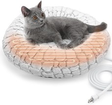 Heated Cat Bed Indoor, Round Heated Pet Bed For Indoor Cats 19 Soft &amp; Cozy Don - $35.99