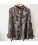 Lane Bryant Mixed Print Leopard Lace Paisley Gold Long Sleeve Button Dow... - £19.17 GBP