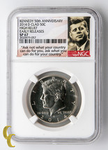 2014-D 50¢ Kennedy Clad Relief Élevé Noté Par NGC Comme SP-67 Premières ... - $54.56