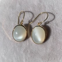 14k Yellow Gold Pair of Large Genuine Natural Moonstone Drop Earrings (#J6993) - £861.04 GBP