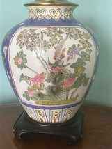 Vintage Chinese Ginger Jar Lamp. Hand painted Lotus BIrd Chinoisserie - £106.83 GBP