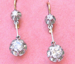 Vintage 1ctw Diamond Drop 2-STONE Platinum Short Dangle Cocktail Earrings 1950 - £2,460.03 GBP