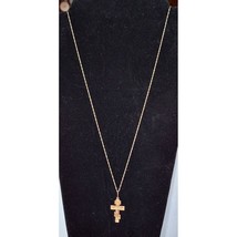 14K Yellow Gold Russian Ortodox Cross Pendant Necklace Sky - $482.63