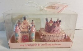 My First Tooth First Curl Keepsake Set Castle and Crown Pink New Baby Es... - $23.21
