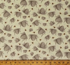 Cotton Tossed Bee Hive Honey Bee Farm Hives Fabric Print by the Yard D383.58 - £12.13 GBP