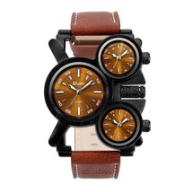 Punk Style Men Watches Oulm 1167 New Retro Male Watch Unique 3 Time Zone Clock L - £42.09 GBP