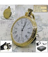GOLD Color BIG Size Open Face Pocket Watch Antique Design with Fob Chain... - £15.29 GBP