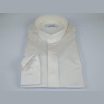 Mens CEREMONIA Pastor Shirt 100% Cotton Turkey Banded Collar #stn 17 hyk Ivory image 3