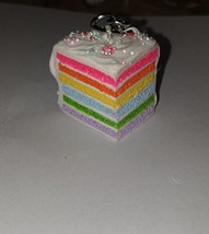 Rainbow Cake Keychain Silver Dessert Cake Layers Rainbow Charm Accessory - £6.99 GBP